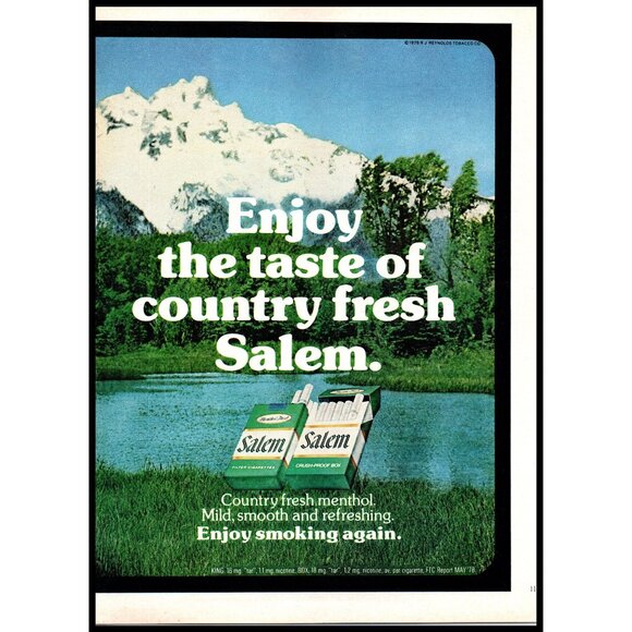 1979 Salem Cigarettes 2 Page Vintage Print Ad Rocky Mountains Lake Snow Wall Art - Picture 3 of 3